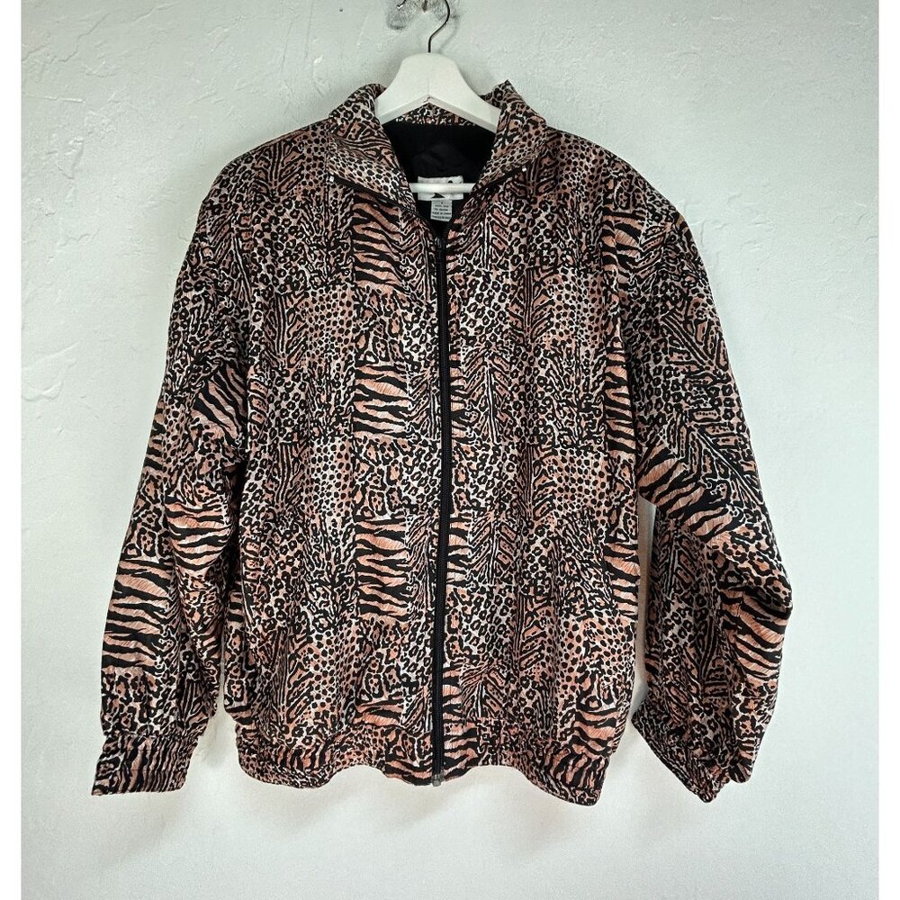 Silk Road Womens Animal Print 100% Silk Bomber Jacket Small Zip Up Lightweight